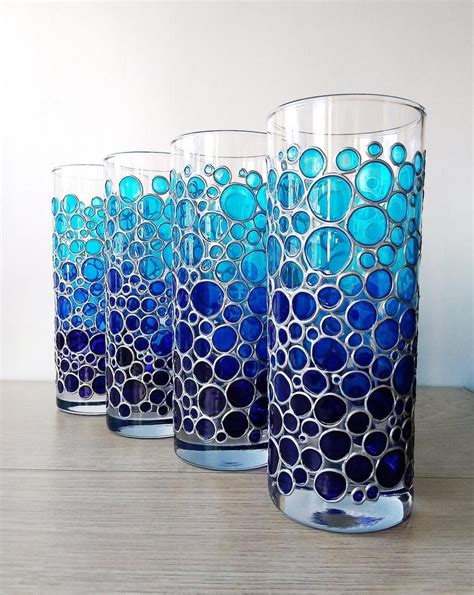 Blue Gradient Drinking Glasses Set Of 4 Tumblers With