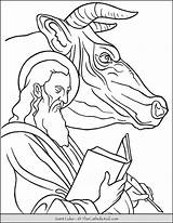 Luke Coloring Saint Ox Bull Thecatholickid sketch template