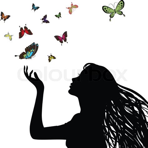sexy vector woman silhouette hand profile pretty girl hair head drawing butterfly female