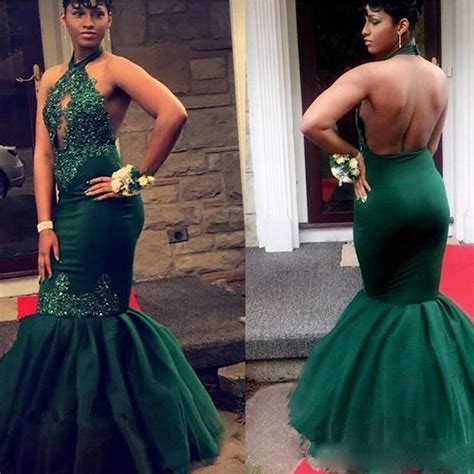 amazing black girls dark green prom gowns long appliques mermaid formal