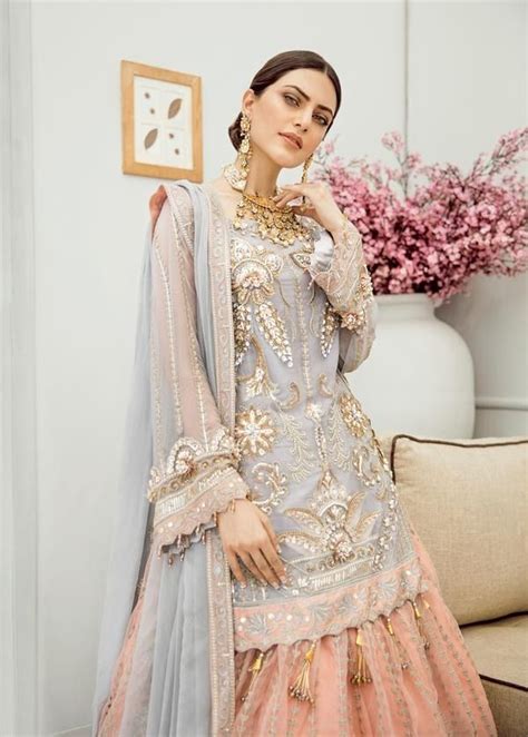 latest designer wedding party sharara  grey  peach ca dresses indian bridal dress