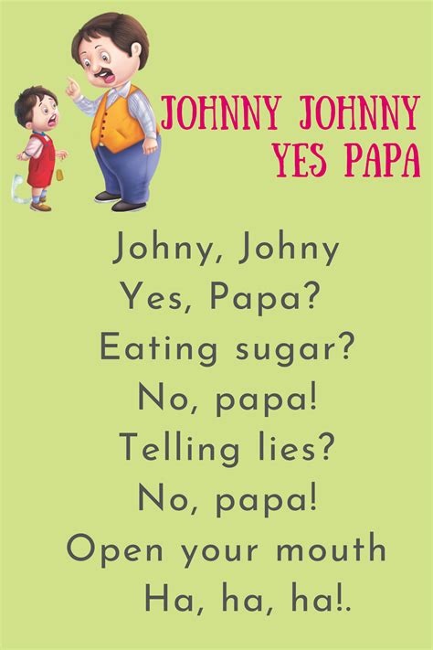 printable rhyme lyrics card johnny johnny  papa rhyming poems  kids nursery rhymes