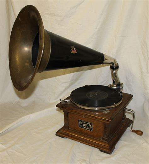 bargain johns antiques antique oak victor record player  horn  records bargain john