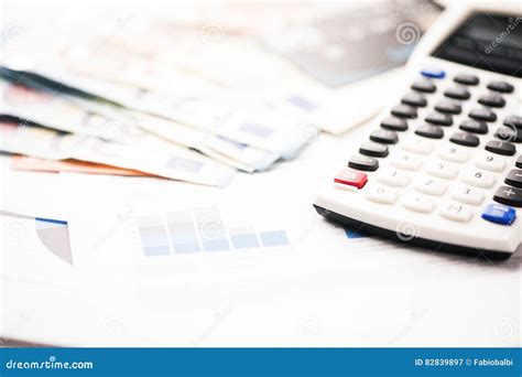 euro banknotes  calculator  charts stock image image  bill central