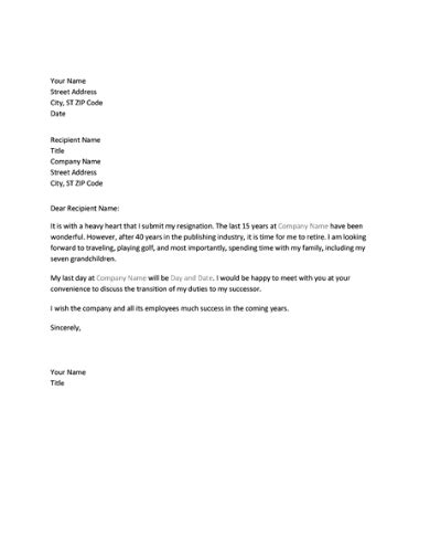 retirement resignation letters   ms word