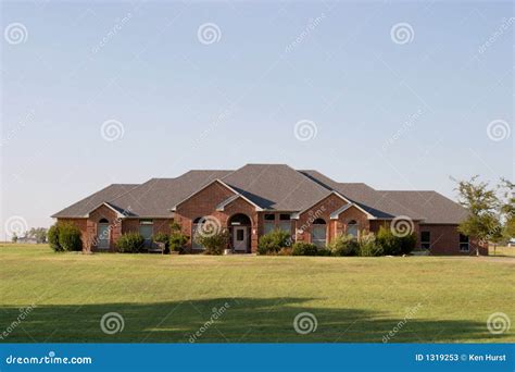 modern large ranch style brick house stock  image