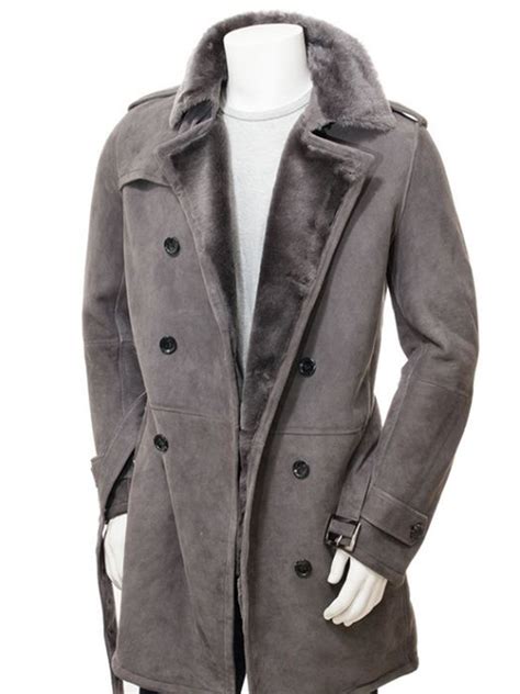 shearling sheepskin grey leather coat stars jackets