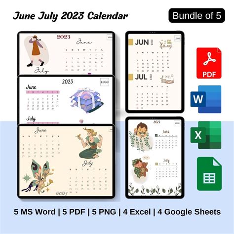 june july  calendar printable template   word excel