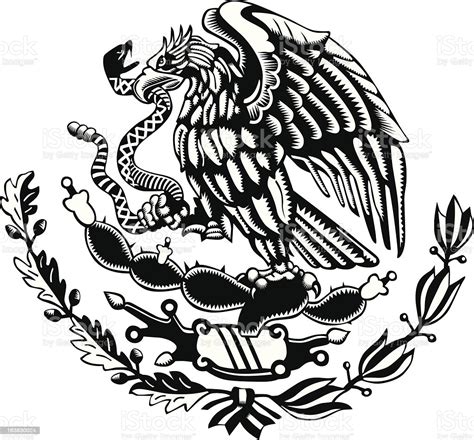 Black And White Mexico Coat Of Arms Carved Style Stock Vector Art