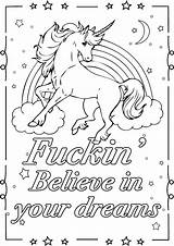Coloring Swear Unicorn Dreams Word Words Believe Pages Adult Fuckin Adults Printable Book Justcolor Choose Board sketch template