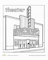Coloring Town Theater Color Places Pages Worksheets Movie Kids Community Worksheet Education Drawing Police Around Preschool Printable Paint Station City sketch template