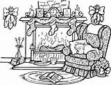 Christmas Fireplace Coloring Pages Scene Drawing Printable Sheets Sketch Stamps Print Tree Holiday Stampin sketch template