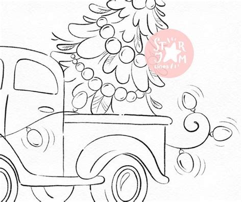 christmas truck digi stamp tree garland coloring page etsy