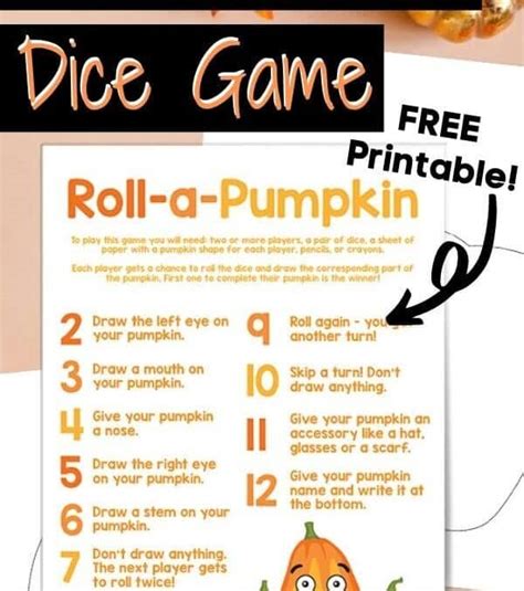 roll  pumpkin game  printable dice game  kids