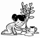 Planting Plant Tree Coloring Pages Drawing Girl Arbor Getdrawings Getcolorings sketch template