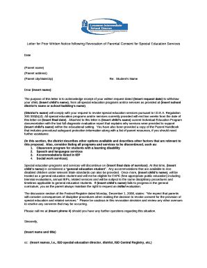 revoking special education services letter  template pdffiller