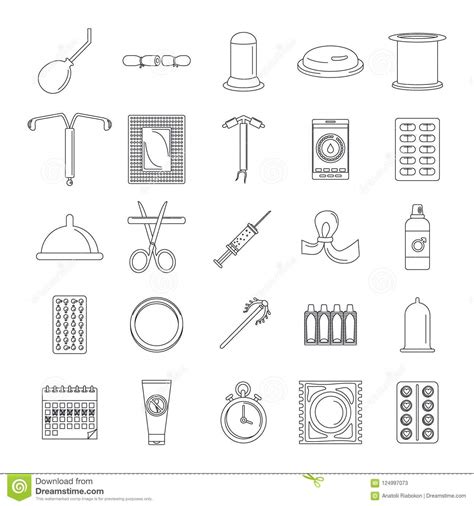 contraception day control icons set outline style stock illustration