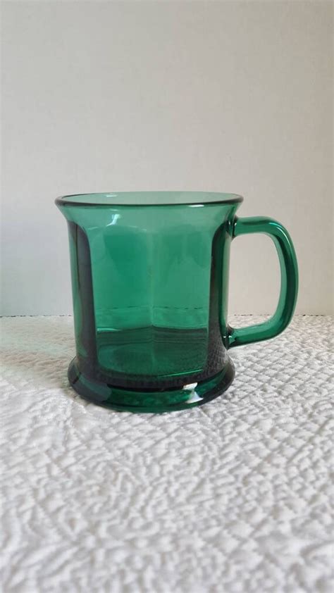 Vintage Green Teal Green Glass Coffee Mug Etsy