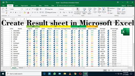 result sheet  microsoft excel part  technical
