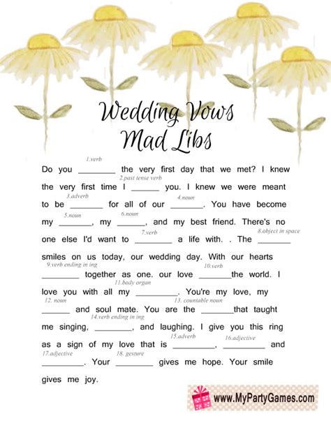 wedding vow mad libs  printable printable templates