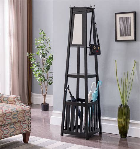 kendall black wood contemporary entryway hall tree coat rack stand