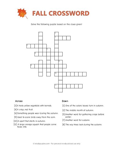 fall crossword puzzle  kids