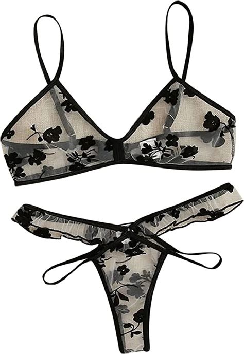 2 piece thong lingerie set for women sexy mesh sheer