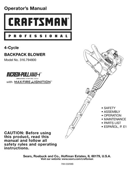 craftsman professional  cycle backpack blower operators manual manualsonlinecom