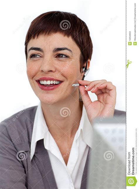 Self Assured Businesswoman With Headset On Stock Image Image Of