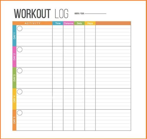 printable workout fitness templates  images workout template