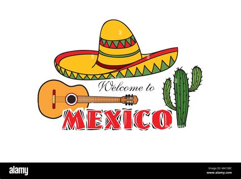 mexican icon   mexico sign travel sign  cactus  sombrero hat stock vector