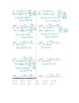 solving quadratic equationsfunctions  factoring worksheet
