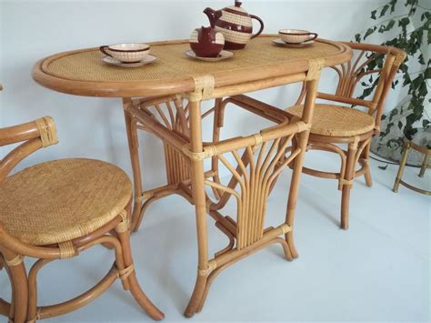 set   vintage chairs  table  rattan design market