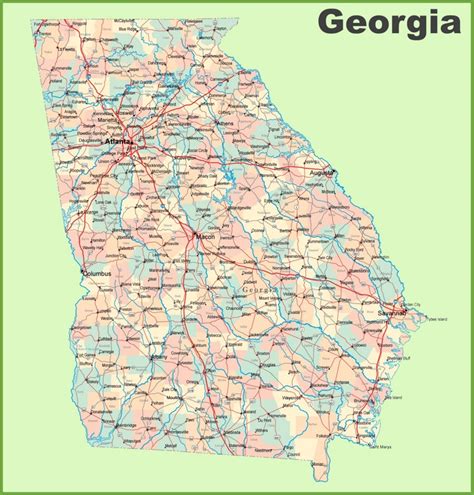 georgia road map  cities  towns