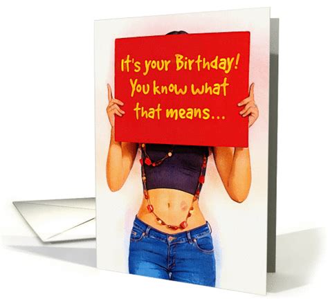 Sexy Lady Holding Up A Suggestive Sign For Male S Birthday Card