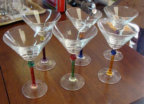 Italian Glass Martini Glasses W Multi Colored Stems Set Of 6