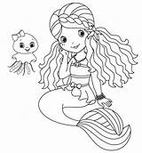 Mermaid Jellyfish Baby Girl Coloring Pages все из категории раскраски Little sketch template