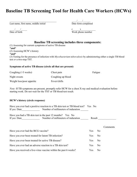 employment printable tb skin test form template