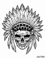 Skull Feathers Indiano Damerica Adulti Inder Amerika Malbuch Erwachsene Piume Vettore Indicatore Luminoso Cranio Justcolor Tribe sketch template