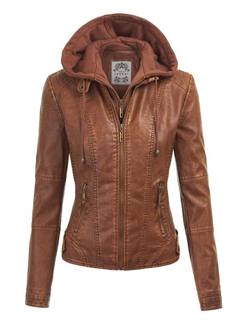 mbj wjc womens faux leather quilted motorcycle jacket  hoodie