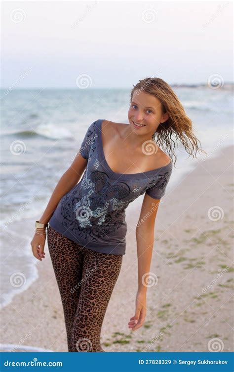 smiling girl in wet clothes stock image image of coast outdoor 27828329