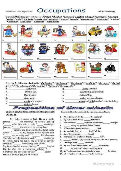 jobs worksheet  esl printable worksheets   teachers