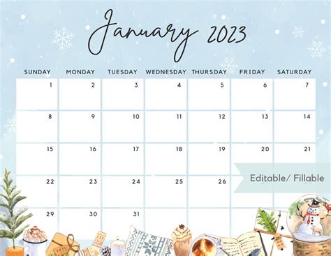 editable january  calendar happy cozy winter  year etsy
