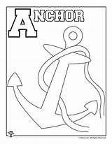 Coloring Anchor Letter Alphabet Worksheets Crafts sketch template
