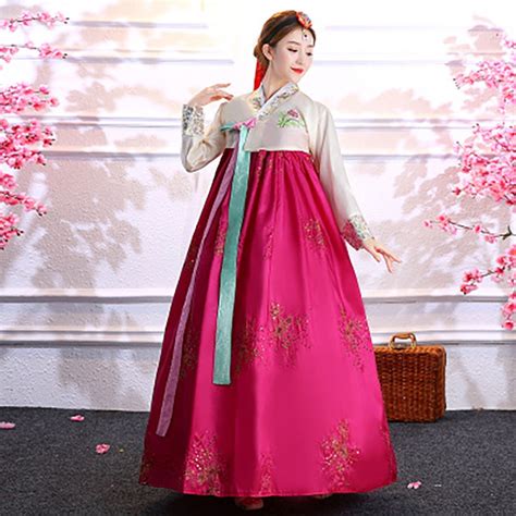 Korean Style Traditional Retuo Vintage Hanbok Dress For Women V Neck