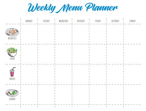 images  blank weekly menu templates printables