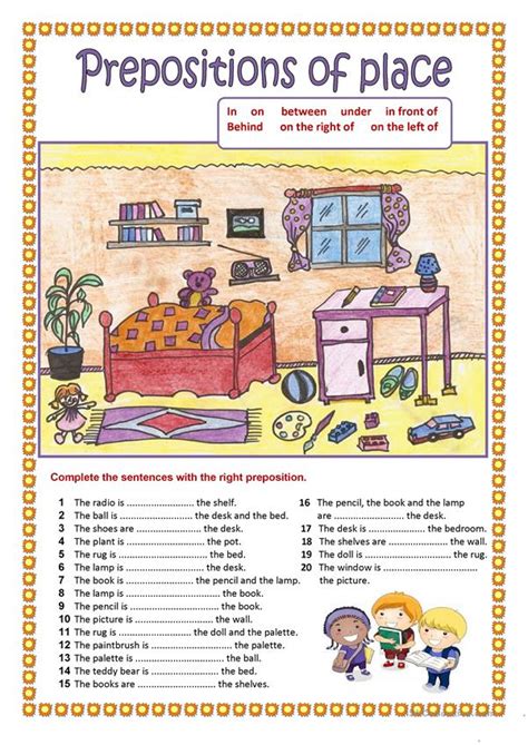 prepositions  place  english esl worksheets  distance
