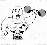 Strongman Dumbbell Holding Cartoon Clipart Vector Thoman Cory Outlined Coloring Royalty Collc0121 sketch template