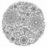 Mandala Coloring Flowers Pages Flower Circle Adults Circular sketch template