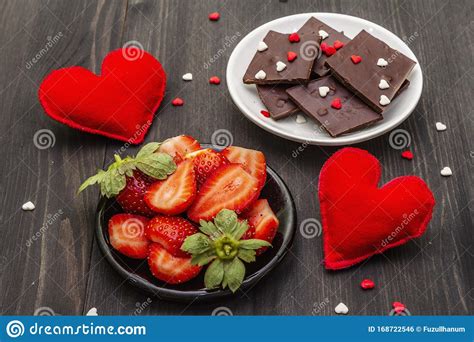 valentine`s day romantic concept chocolate fresh ripe strawberry red